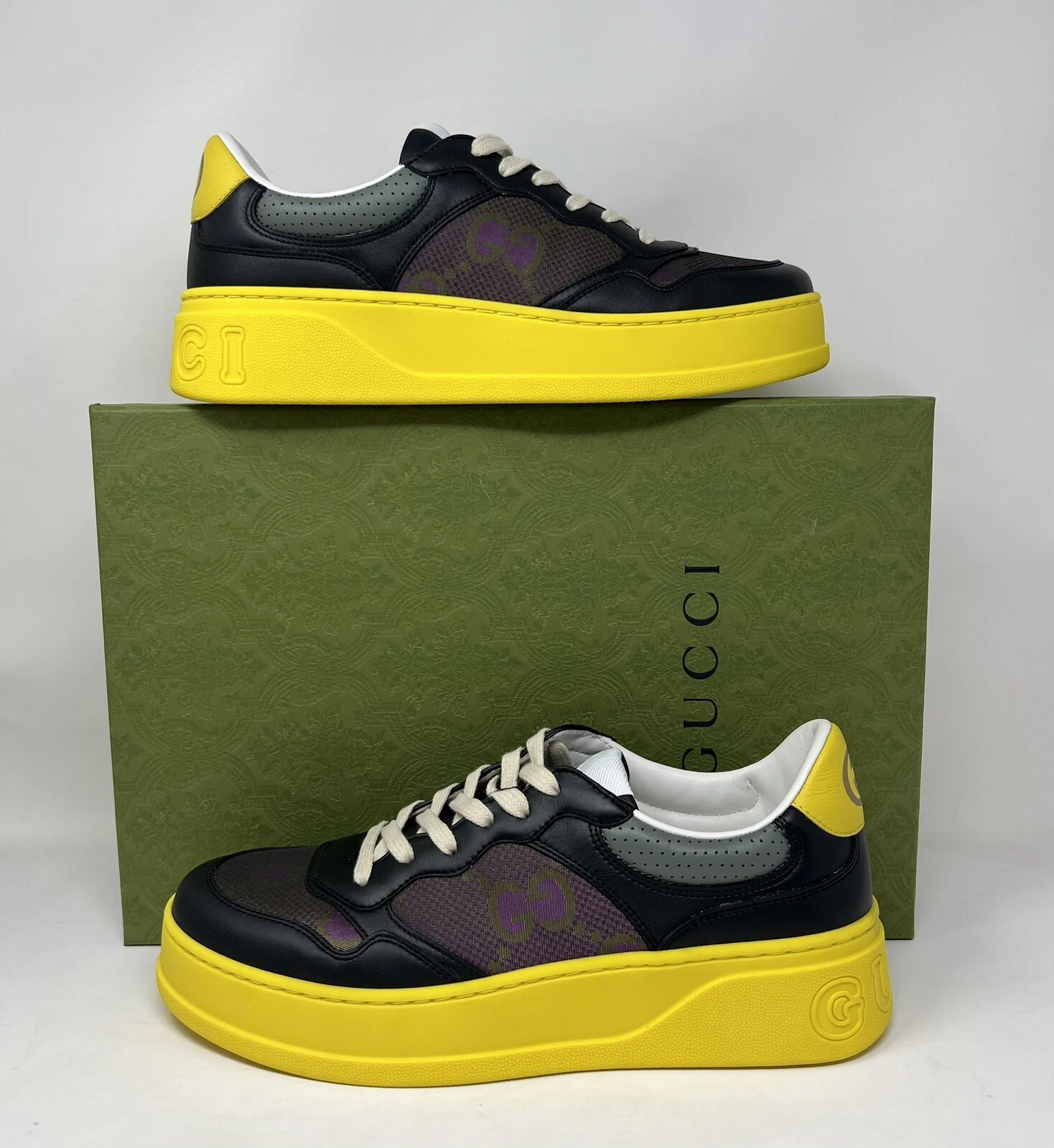 Chaussures baskets plates formes noires Gucci GG Supreme neuves authentiques