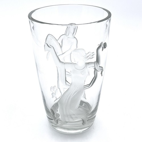Verlys Art Deco Crystal Glass Vase Signed Carl Schmitz Dated 1940 Raised Seasons - Picture 7 of 22