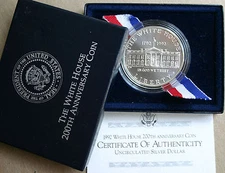1992 D White House Commemorative 90% Silver Dollar BU Coin US Mint Box and COA