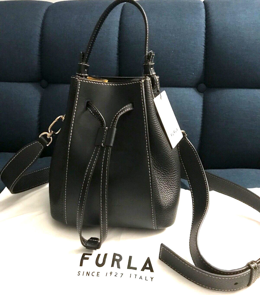 Furla Miastella Crossbody Strap Leather Bucket Bag Mini 16 Nero - Retail $428