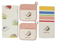 Pink Kitchen Towel and Pot Holder Set 4 Pc Recipease NEW Piece of Cake