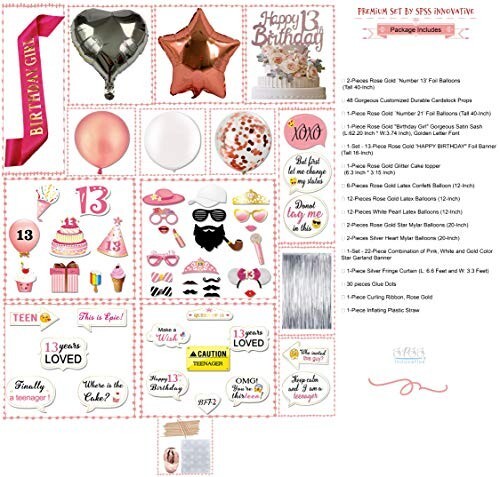 13. Geburtstag Deko-Set Für Mädchen – 26 Teile In Roségold Mit Banner, Ballons & Herz-Figuren