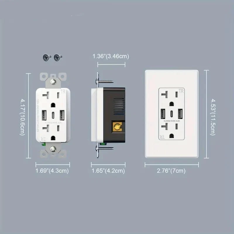 Paquete de 8 tomas de pared USB, receptáculos USB C de 3 puertos, 20 amperios resistentes a manipulaciones Foto 4 de 4