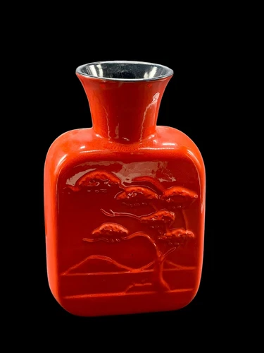 FRANKOMA JONIECE FRANK V-14 10" FLAME RED VASE BONSAI BLACK Interior  Excellent!