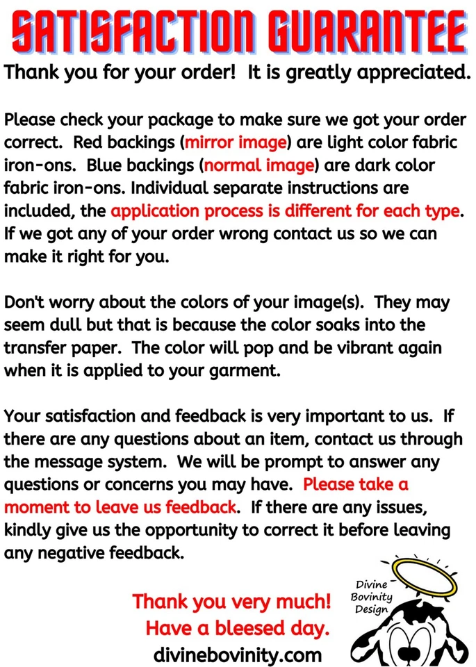 Divine Bovinity Orden Personalizada Transferencia Planchada Para Camiseta + Telas Claras y Oscuras Foto 4 de 4
