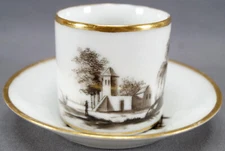 Old Paris Porcelain Hand Painted Church & Ruins Coffee Cup & Saucer C. 1800-1830
