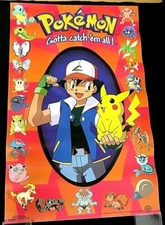 W/S Lot 4 VNT POKEMON "Gotta catch 'em all!" Poster Ash Pikachu 22.38" x 34"1999
