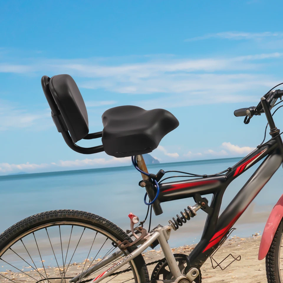 Asiento de sillín de bicicleta con respaldo bicicleta cojín de cuero cómodo extra ancho almohadilla suave Foto 3 de 4