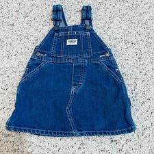 Oshkosh B' Gosh Blue Denim Overalls Jumper Dress Toddler Girls Sz 12 M