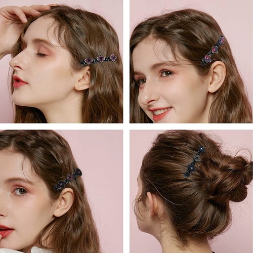 12pcs Rhinestone Stone Braided Hair Clips Women Girls Four-Leaf Clover Chopped - Picture 4 of 6