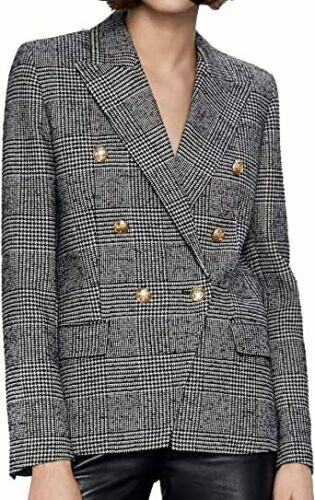 CHAQUETA BLAZER RARA ZARA PATA DE GALLO A CUADROS GRIS DOBLE BOTONADURA MEDIANA M NUEVA - Imagen 2 de 10
