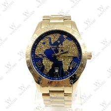 New Michael Kors MK6243 Layton Blue Crystal Pave Dial Gold Women's Fashion Watch