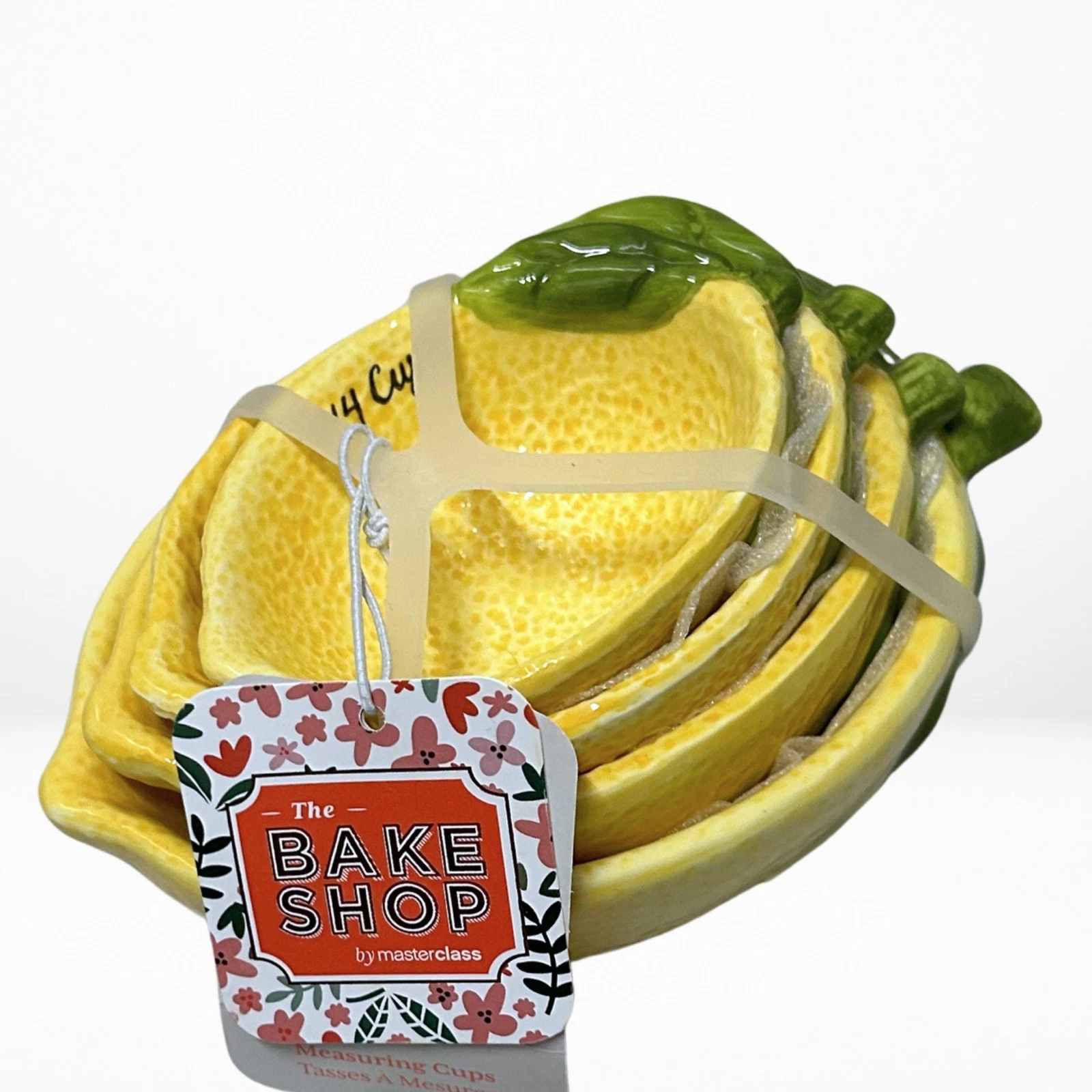 Bake Shop Yellow Lemon Measuring Cups Set Of 4 Ceramic Stackable Kitchen Decor