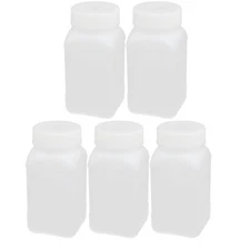5Pack 250ml HDPE Plastic Wide Mouth Square Liquid Storage Bottle Container White