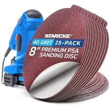 8" Self Stick Sanding Discs 40 Grit, 25 Pack, Aluminum Oxide for Wood & Metal