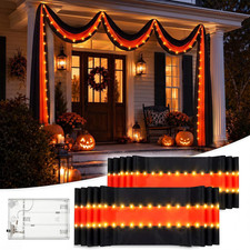 2 Pack 20 X 1.6 Ft Lighted Halloween Outdoor Bunting, Black Orange