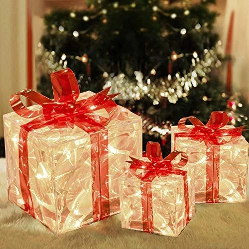 Juego de 3 Cajas de Regalo Navidad 60 Iluminadas LED, Transparente Blanco Cálido Iluminado Foto 3 de 4