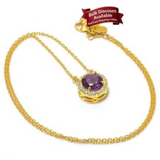 February Birth Natural Amethyst Solid Silver New Chain Sister Necklace Jewelry