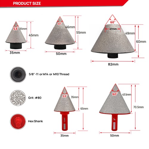 Dry Diamond Finger Milling Bits Tile Hole Cutters Cone Chamfer 10/20/25/51/82mm - Picture 3 of 13