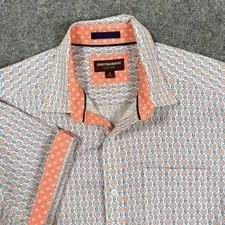 Johnston Murphy Shirt White Medium Short Sleeve Geometric Pattern Men's