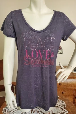 Y2K Victorias Secret Supermodel Essentials Tee Sequins Glitter Peace Large Gray - Image 1 of 4