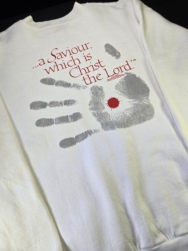 Vintage 1991 Jesus Religion Christian Cuello Redondo, Talla XL 23,5x28,5", Blanco - Imagen 7 de 9