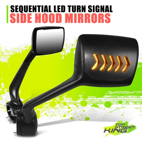 Sequential Chevron Arrow Pattern LED Signal Hood Mirrors for Kenworth T680 11-21