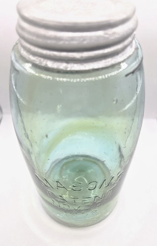Mason's Patent Nov 30th 1858 Jar. Aqua with Amber Swirls - Picture 8 of 10