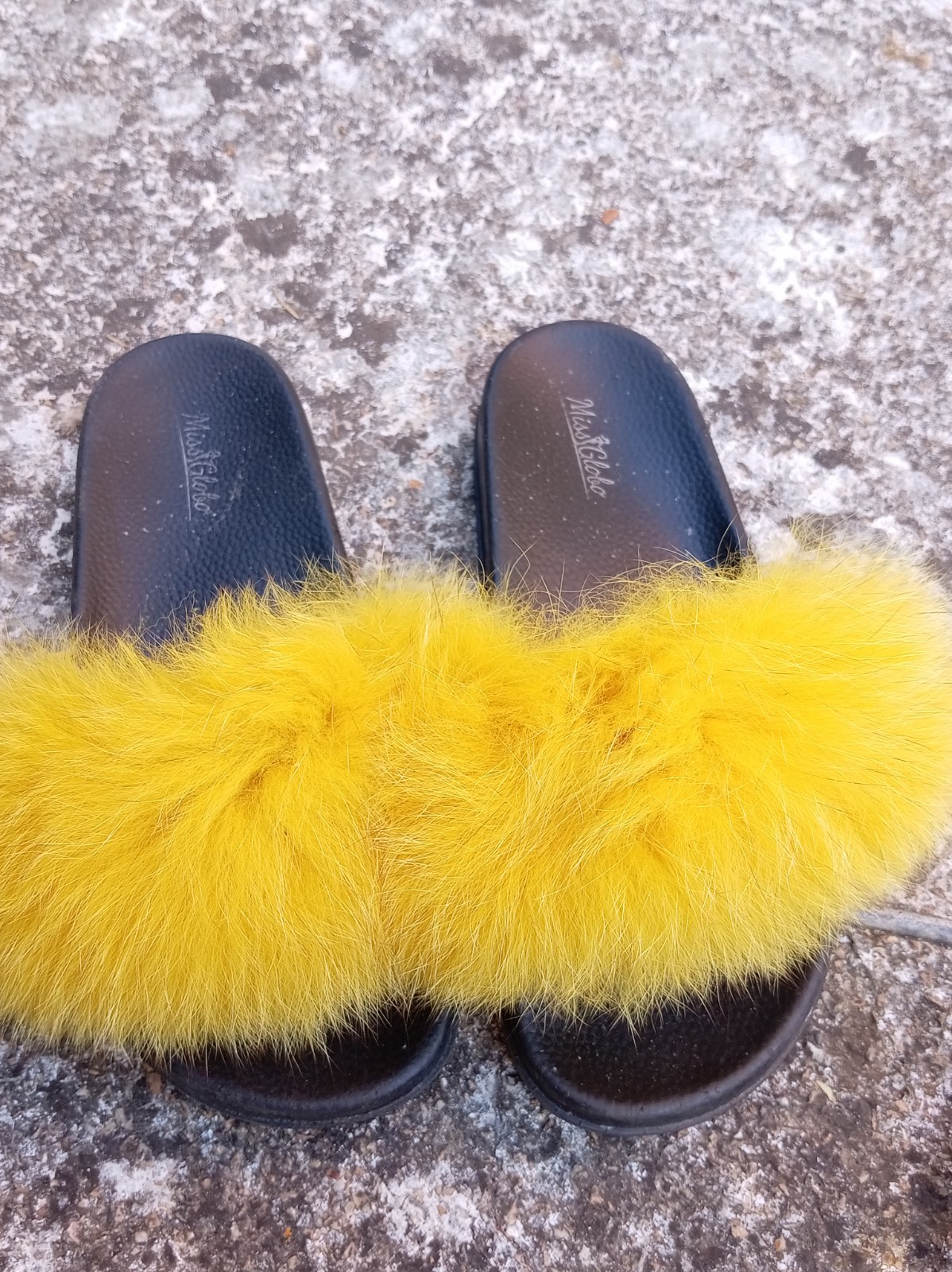 Miss Black Sandali Ciabatta Donna EU 39 Giallo/Nero Fascia Pelliccia Sintetica