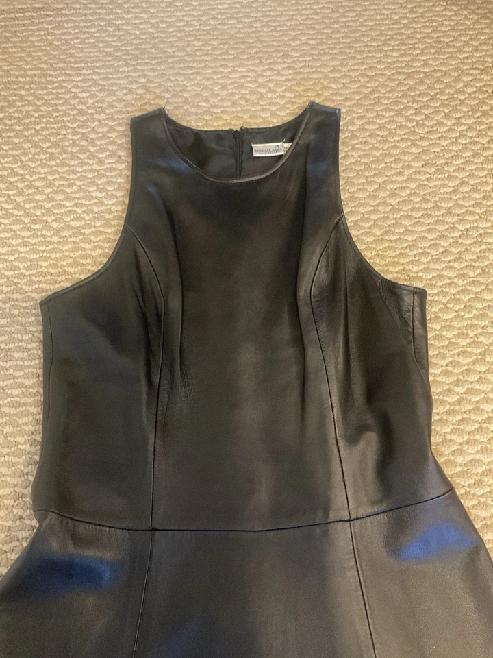 Vintage 100% Leather Newport News Maxi Dress Black Full Skirt Sleeveless 10 M 8 - Image 3 of 4