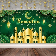 Boyiee Ramadan Mubarak Decorations Backdrop Banner Muslim One Size, Green 