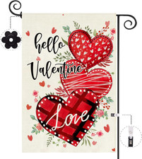 Valentine'S Day Garden Flag 12.5X18 Inch Double Sided, Floral Plaid Check Red