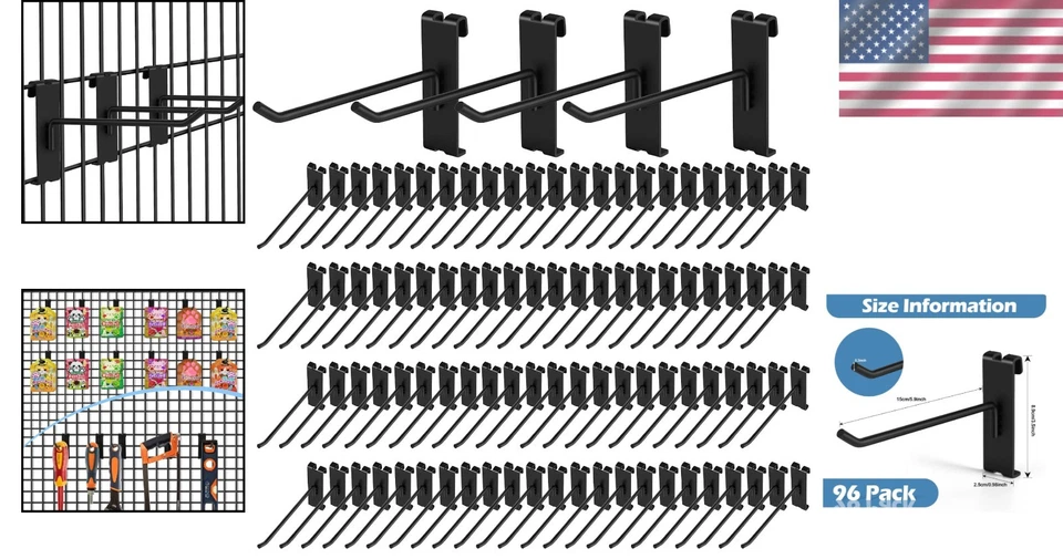 6" Black Gridwall Hooks, Pack of 96, Heavy Duty - Image 2 of 4