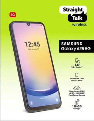 New Sealed Samsung Galaxy A25 128GB 5G Smartphone 50MP (Black) For