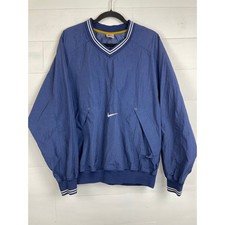 Vintage 90s Nike Center Swoosh Pullover Windbreaker Jacket Blue V-Neck Medium