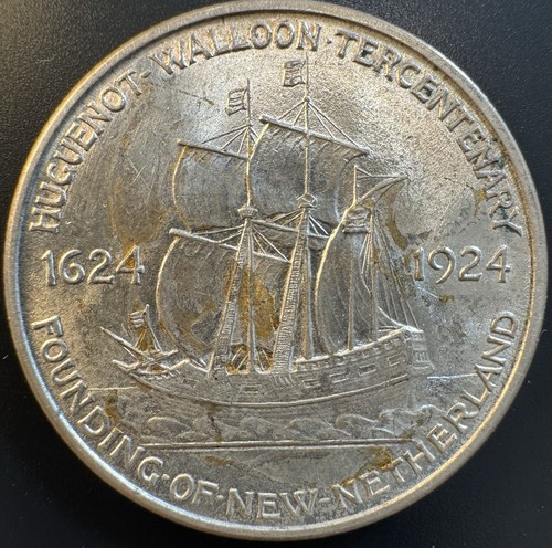 1924 Huguenot Commemorative Half Dollar 50c - Picture 2 of 2