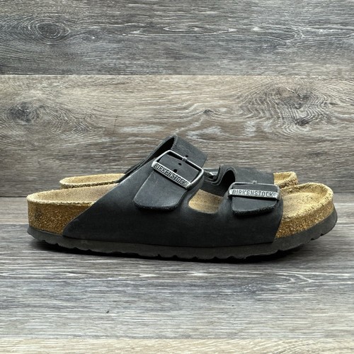 Birkenstock Arizona Sandals Womens Size 7.5 EU 38 Black Leather Buckle Slides