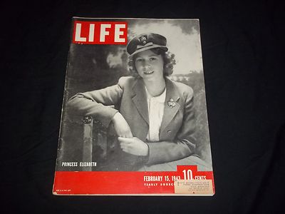 1943 FEB 15 LIFE MAGAZINE - PRINCESS ELIZABETH - BEAUTIFUL FRONT COVER - GG 604