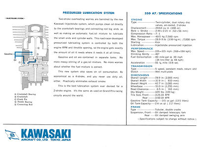 KAWASAKI Brochure A7 Avenger 1967 & 1968 Sales Catalog Catalogue