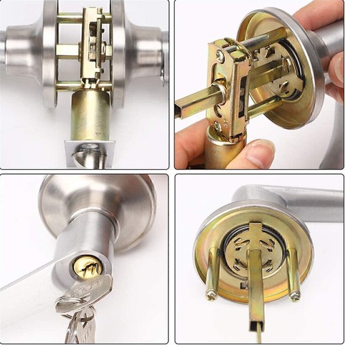 Entry Door Lever Lock Set Privacy Keyed Knobs Lockset Handle+3 Key Satin Nicke ~ - Picture 5 of 12