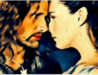 Aragorn e Arwen Der Hobbit Original Hand Ölgemälde Skizzenkarte ACEO