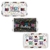 Happy 80th Birthday Sticker Decorations For Hershey Miniatures Candy Bars (se... on sale Happy 80th Birthday Sticker Decorations For Hershey Miniatures Candy Bars (se... on sale