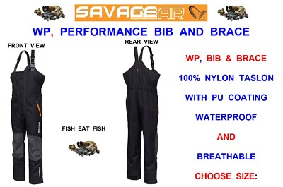 SAVAGE GEAR WP PERFORMANCE BIB BRACE SEA COARSE FISHING TROUSERS MATCH  JACKET UK - Main Image
