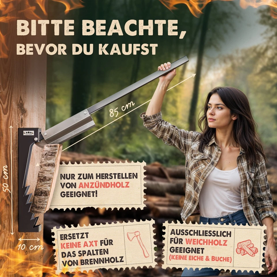 Holzspalter manuell | Anzündholz Spalter Axt Beil Wandmontage Wood Splitter - Bild 4 von 4