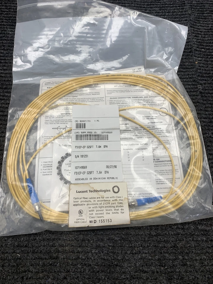 NEW Lucent Technologies Optical Fiber Cable FS1EP-EP 25ft 7.6m - Image 2 of 4