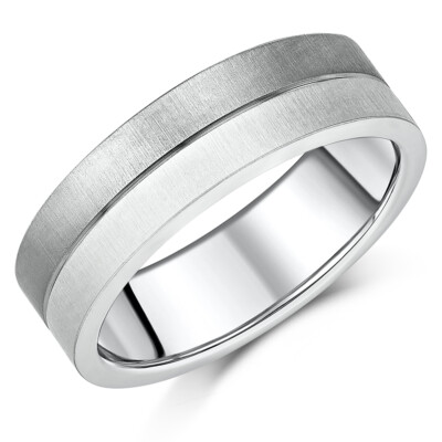 Titanium Ring & Silver Flat Shape Wedding Band 7mm 