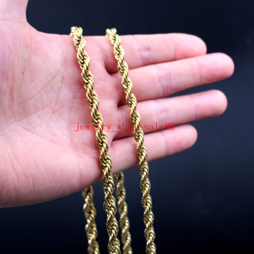 Gold Stainless Steel  Huge 6mm/7mm Rope Twisted chain Necklace Men's Gift 24'' - Picture 1 of 8