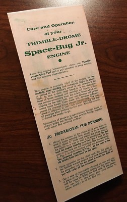 COX THIMBLE DROME .049 SPACE BUG JR ENGINE INSTRUCTION MANUAL 049