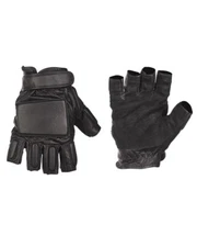 Mil-Tec Tactical Fingerless Leather Gloves Military Mens Security Mittens Black