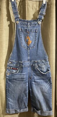 Baby Phat Denim Overalls Shorts Size 7 Distressed Cat Vintage Y2K 90s.